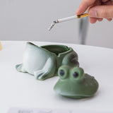 Cute Frog Ceramic Covered Ashtray with Lid Windproof Outdoor Ash Tray