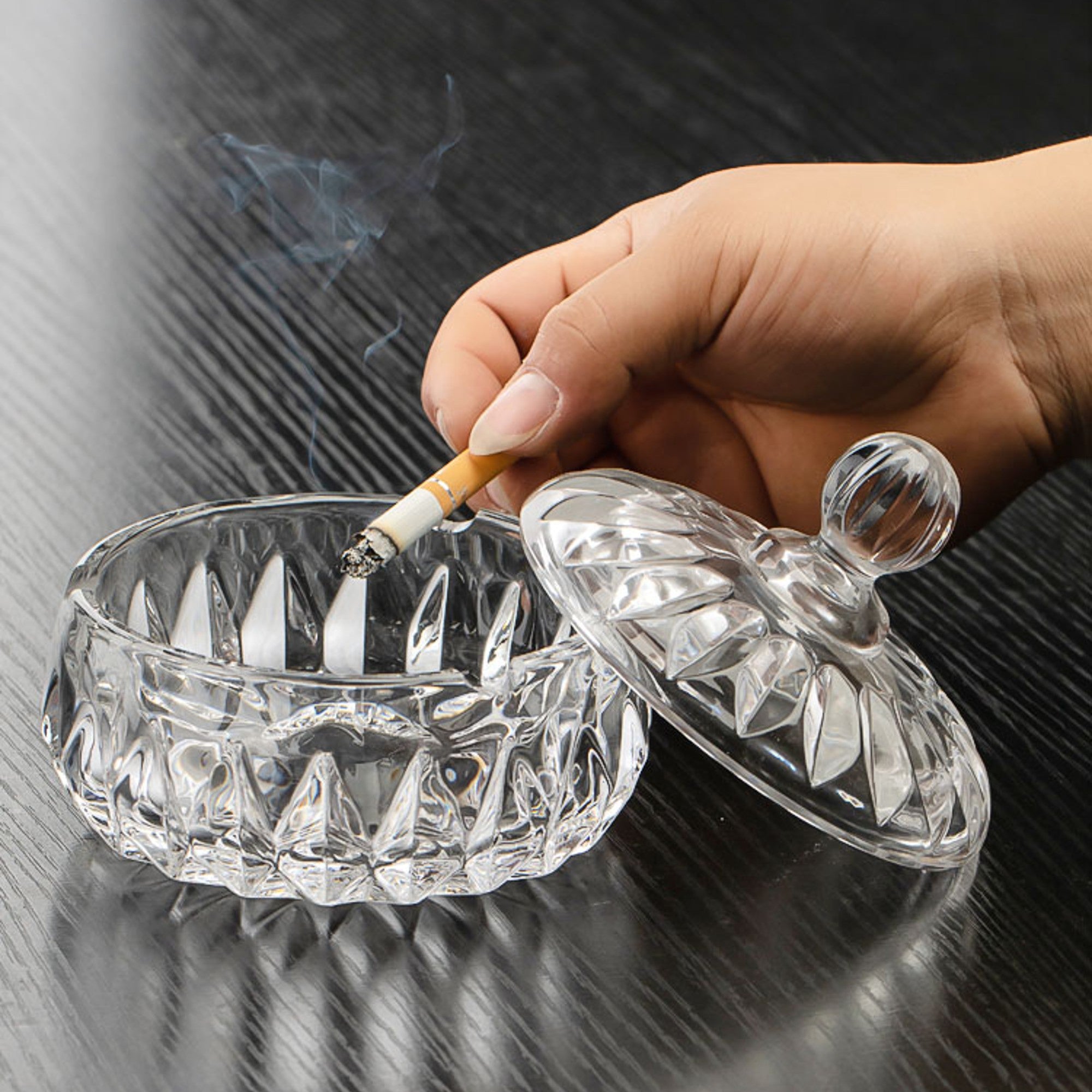 Cute Glass Ashtray with Lid Smokeless – Ashtray Planet, image size:2000x2000