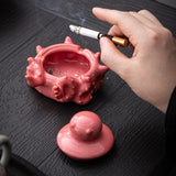 Ceramic Octopus Ashtray with Lid Handmade Smokeless Decorative Cigarette Ash Tray
