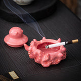 Ceramic Octopus Ashtray with Lid Handmade Smokeless Decorative Cigarette Ash Tray