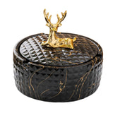Elegant Covered Ceramic Ashtray with Golden Deer Knob Cool Cute Lidded Outdoor Smokeless Ash Tray