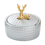 Elegant Covered Ceramic Ashtray with Golden Deer Knob Cool Cute Lidded Outdoor Smokeless Ash Tray