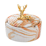 Elegant Covered Ceramic Ashtray with Golden Deer Knob Cool Cute Lidded Outdoor Smokeless Ash Tray