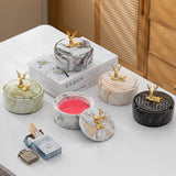 Elegant Covered Ceramic Ashtray with Golden Deer Knob Cool Cute Lidded Outdoor Smokeless Ash Tray