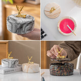 Elegant Covered Ceramic Ashtray with Golden Deer Knob Cool Cute Lidded Outdoor Smokeless Ash Tray