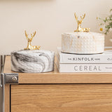 Elegant Covered Ceramic Ashtray with Golden Deer Knob Cool Cute Lidded Outdoor Smokeless Ash Tray