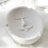 Bearded face expression ceramic ashtray in white, creative artistic ashtray design