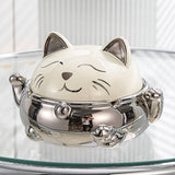 Fortune Cat Maneki Neko Ashtray with Lid Ceramic Cute Cool Covered Lidded Ash Tray Smokeless Windproof Ceramic