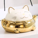 Fortune Cat Maneki Neko Ashtray with Lid Ceramic Cute Cool Covered Lidded Ash Tray Smokeless Windproof Ceramic