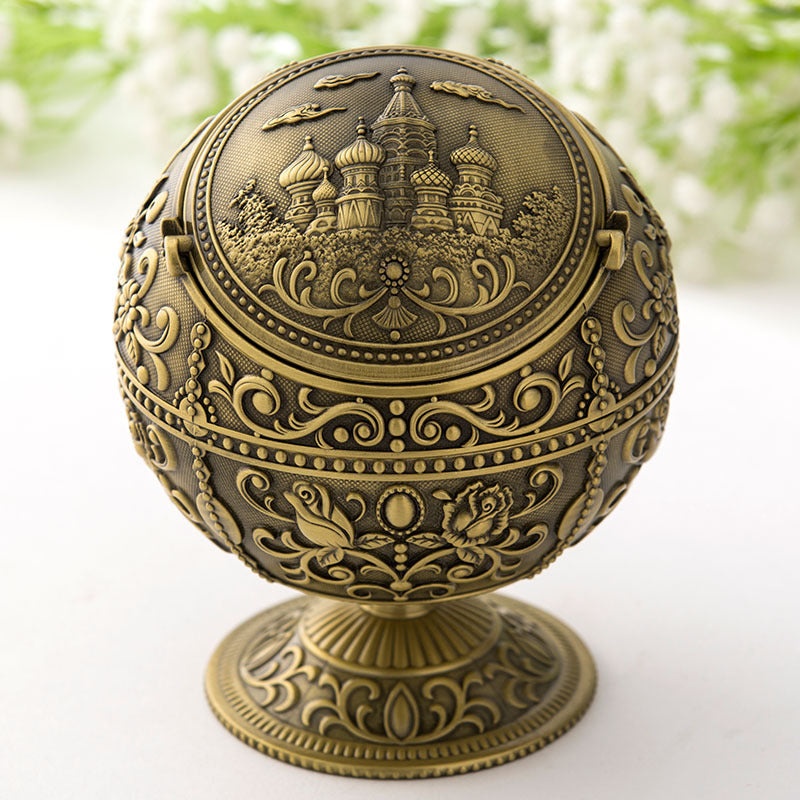 Dauerhaft Vintage Globe Ashtray - Metal Stamped Pattern Decorative Bowl Copper Castle