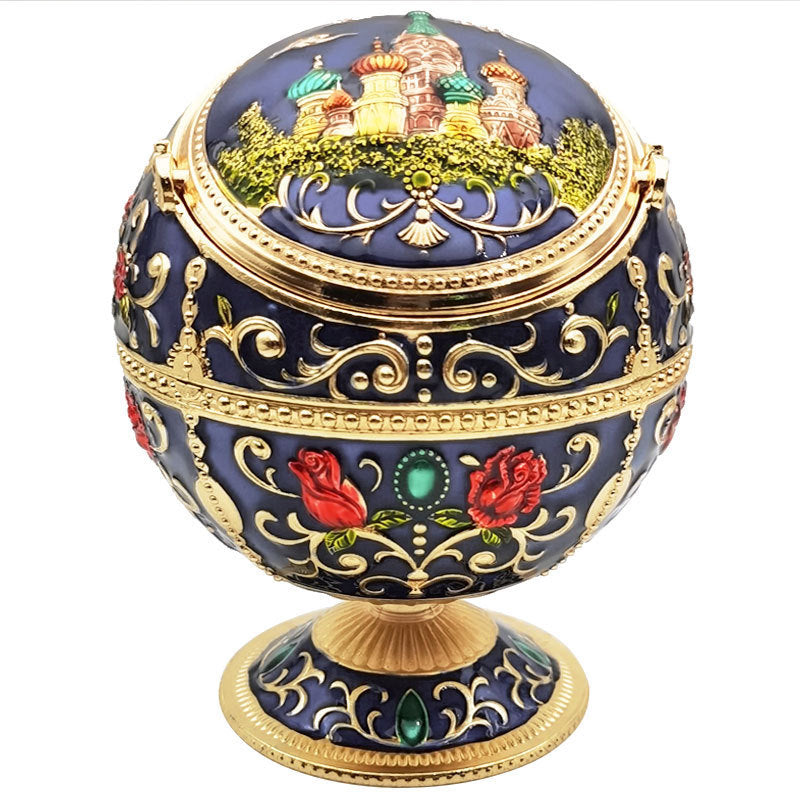 Vintage Globe Ashtray with Flip Lid and Castle Carving – Ashtray