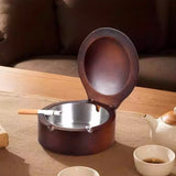 Handcrafted Wooden Ashtray with Lid and Stainless Steel Liner Wood Covered Lidded Smokeless Ash Tray