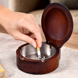 Handcrafted Wooden Ashtray with Lid and Stainless Steel Liner Wood Covered Lidded Smokeless Ash Tray
