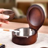 Handcrafted Wooden Ashtray with Lid and Stainless Steel Liner Wood Covered Lidded Smokeless Ash Tray