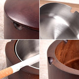 Handcrafted Wooden Ashtray with Lid and Stainless Steel Liner Wood Covered Lidded Smokeless Ash Tray