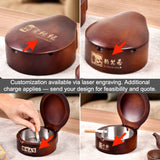 Handcrafted Wooden Ashtray with Lid and Stainless Steel Liner Wood Covered Lidded Smokeless Ash Tray