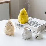 Happy Pear Ashtray with Lid Ceramic Cute Covered Smokeless Windproof Ash Tray