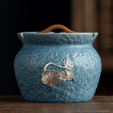 Japanese Ceramic Ashtray with Lid Lotus Design Decorative Ash Tray