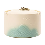 Japanese Ceramic Covered Ashtray Mountain Design Decorative Ash Tray Lidded Smokeless for Patio