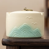Japanese Ceramic Covered Ashtray Mountain Design Decorative Ash Tray Lidded Smokeless for Patio