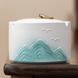 Japanese Ceramic Covered Ashtray Mountain Design Decorative Ash Tray Lidded Smokeless for Patio
