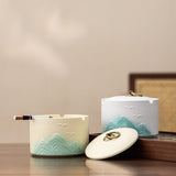 Japanese Ceramic Covered Ashtray Mountain Design Decorative Ash Tray Lidded Smokeless for Patio
