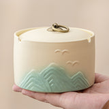 Japanese Ceramic Covered Ashtray Mountain Design Decorative Ash Tray Lidded Smokeless for Patio