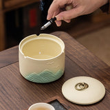 Japanese Ceramic Covered Ashtray Mountain Design Decorative Ash Tray Lidded Smokeless for Patio