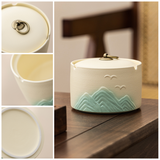 Japanese Ceramic Covered Ashtray Mountain Design Decorative Ash Tray Lidded Smokeless for Patio