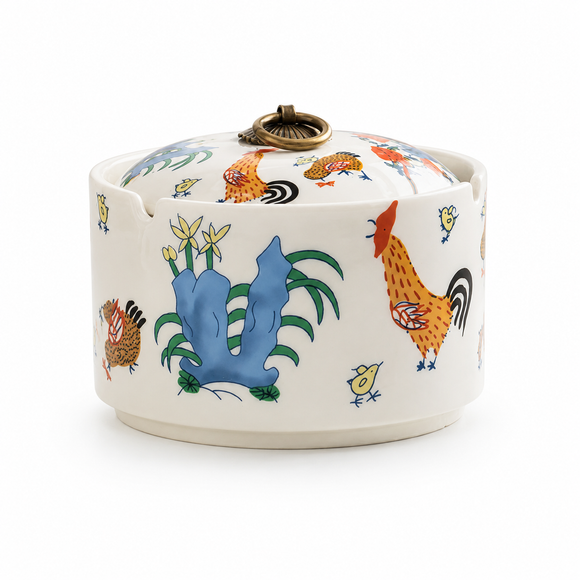 Lidded Ceramic Ashtray with Rooster Pattern – Ashtray Planet