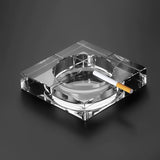 Clear square crystal ashtray heavy thick glass clean studio background