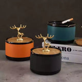 Luxury Deer Statue Ashtray with Lid Covered Lidded Smokeless Cool Ash Tray