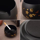 Metal Ashtray with Lid Stainless Steel Covered Ash Tray Flowers