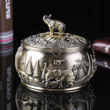 Metal Ashtray with Lid Vintage Elephant Cool Cute Ash Tray Windproof Covered Lidded Smokeless