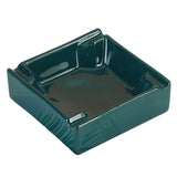 Emerald green square ceramic ashtray with 4 grooves to rest cigarettes