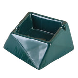 Emerald green ceramic ashtray with geometric design and 2 grooves to rest cigarettes