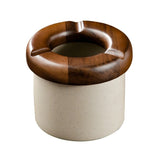 Modern Ceramic Ashtray with Wooden Removable Lid Cool Cute Porcelain Clay Ash Tray