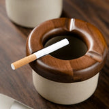 Modern Ceramic Ashtray with Wooden Removable Lid Cool Cute Porcelain Clay Ash Tray