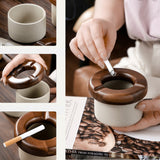 Modern Ceramic Ashtray with Wooden Removable Lid Cool Cute Porcelain Clay Ash Tray