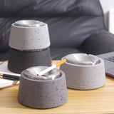 Modern Heavy Duty Smokeless Ashtray Concrete Cement Lidded Covered Ash Tray