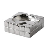 Modern silver cube ashtray for cigarettes and cigars, square geometric tabletop design
