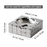 Size chart of modern silver cube ashtray, square ashtray dimensions for cigarettes and cigars