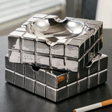 Stacked silver cube ashtrays, glossy square ceramic ashtray with modern geometric design