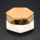 Nordic Hexagon Ceramic Ashtray with Gold Rim Minimalist Clay Porcelain Ash Tray