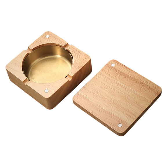 Outdoor Covered Ashtray Wooden Square Lidded Smokeless Windproof Ash Tray