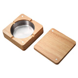 Outdoor Covered Ashtray Wooden Square Lidded Smokeless Windproof Ash Tray