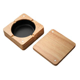 Outdoor Covered Ashtray Wooden Square Lidded Smokeless Windproof Ash Tray