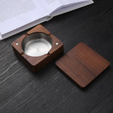 Outdoor Covered Ashtray Wooden Square Lidded Smokeless Windproof Ash Tray