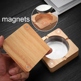 Outdoor Covered Ashtray Wooden Square Lidded Smokeless Windproof Ash Tray