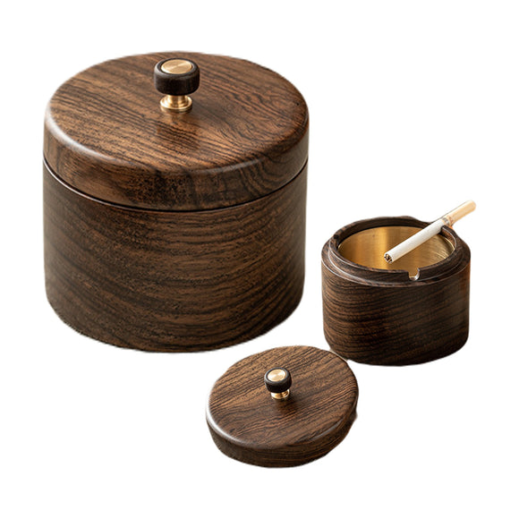 Outdoor Covered Ashtray Wooden Smokeless Cool Ash Tray Windproof Lidded